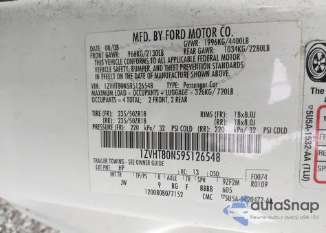 2009 Ford Mustang V6/V6 Premium z USA, uszkodzony, nr VIN 1ZVHT80N595126548